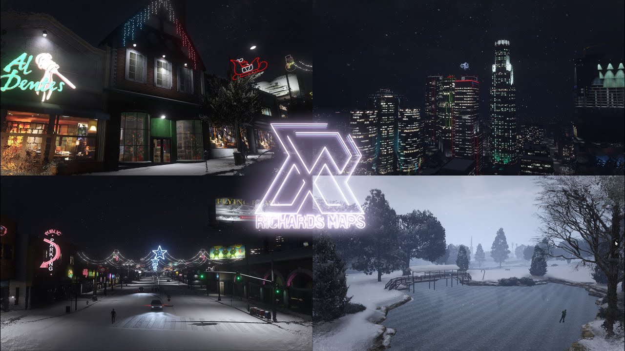 Xmas City Decoration 2023 [FIVE M CHRISTMAS MAP] (Downtown, Mirror Park, Vespucci Beach, Paleto Bay)