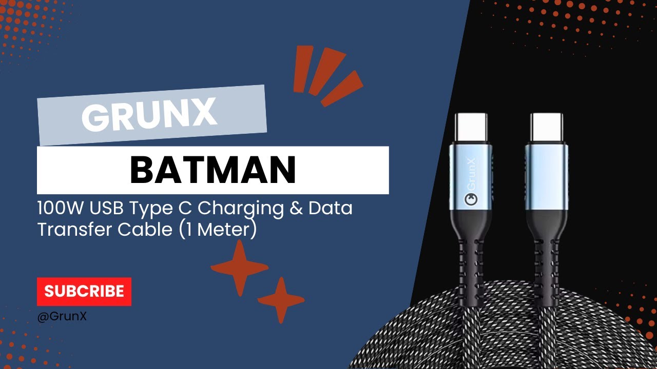Grunx-Batman 100W USB Type C Charging & Data Transfer Cable (1 Meter).