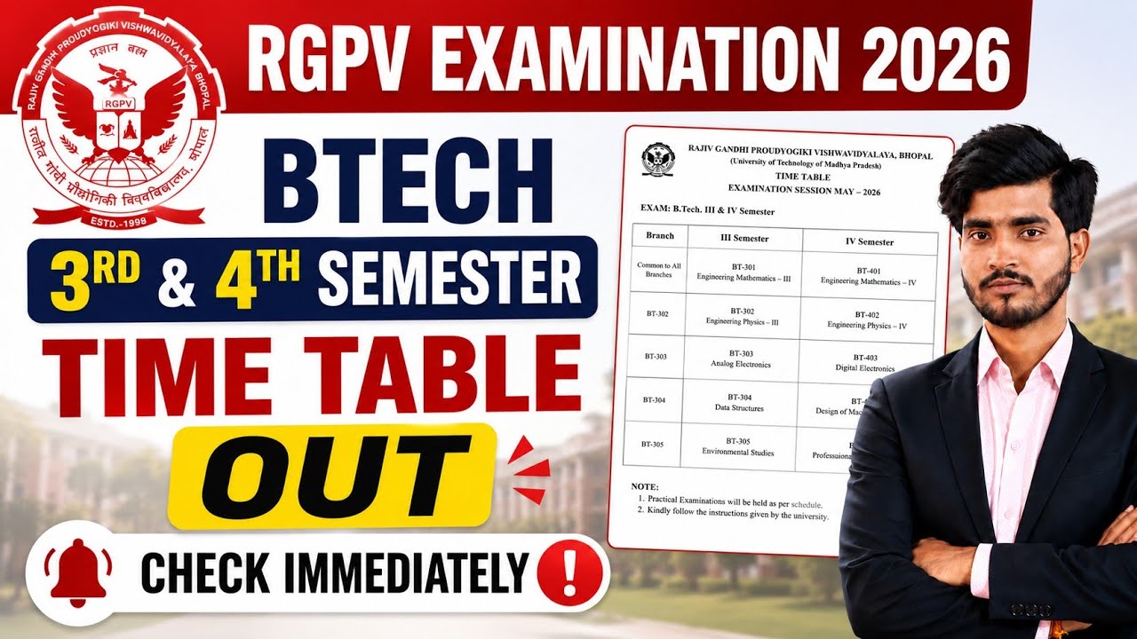Rgpv 3rd & 4th Semester Time table Out | Check Immediately 🚨 | Btech Time table out 2026