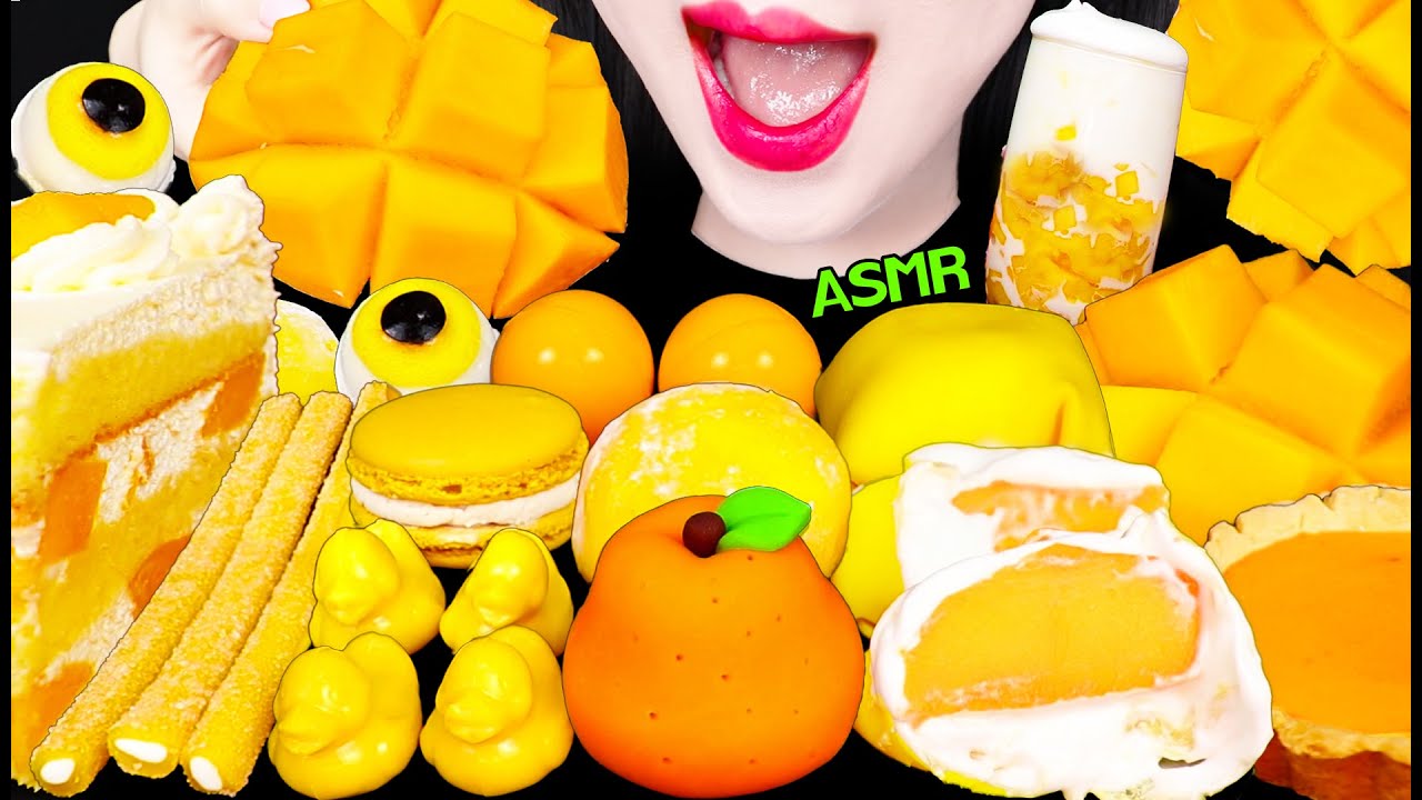 ASMR ORANGE FOODS *MANGO DESSERTS, WAGASHI, JELLY GUMMY 망고 디저트, 화과자, 젤리 먹방 MUKBANG