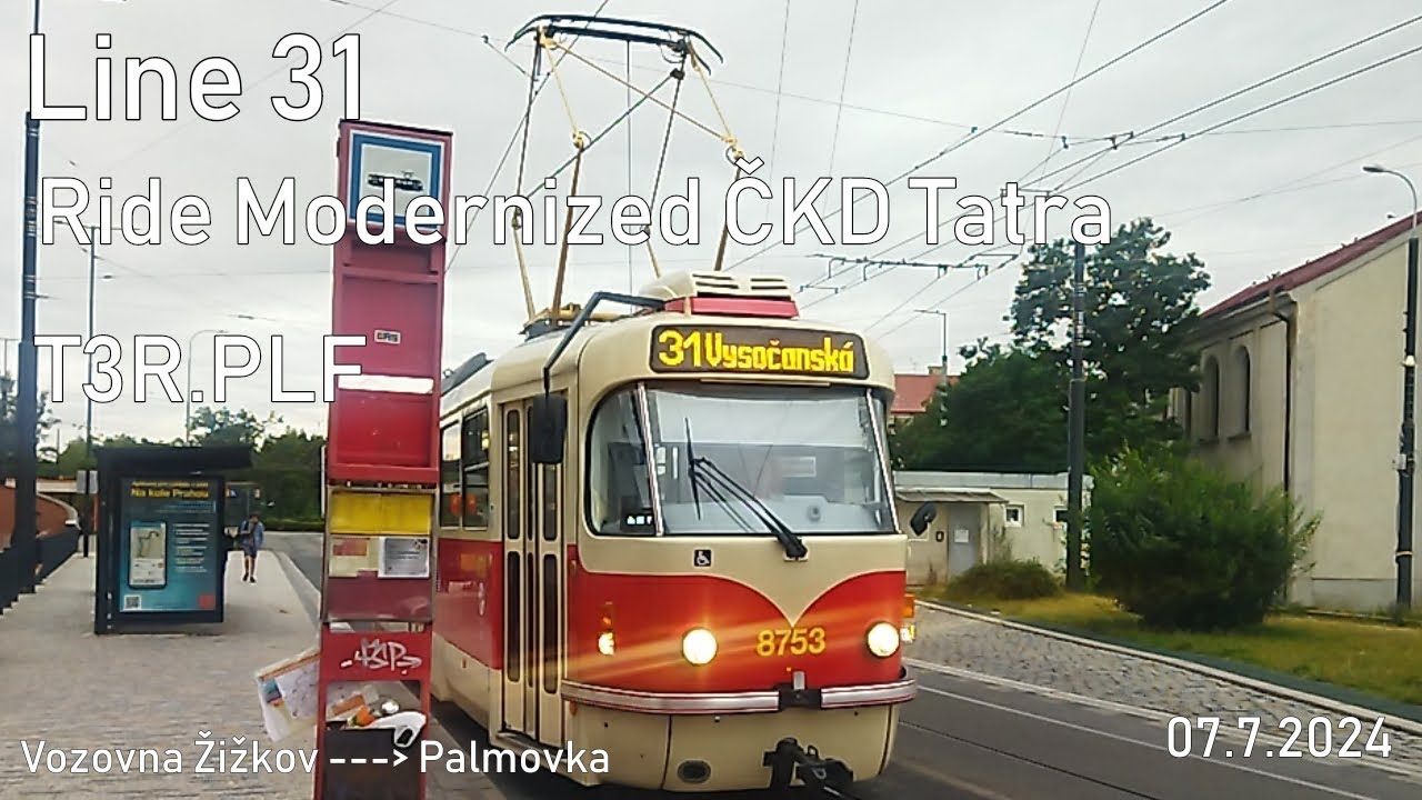 Line 31 Ride Modernized ČKD Tatra T3R.PLF to Palmovka