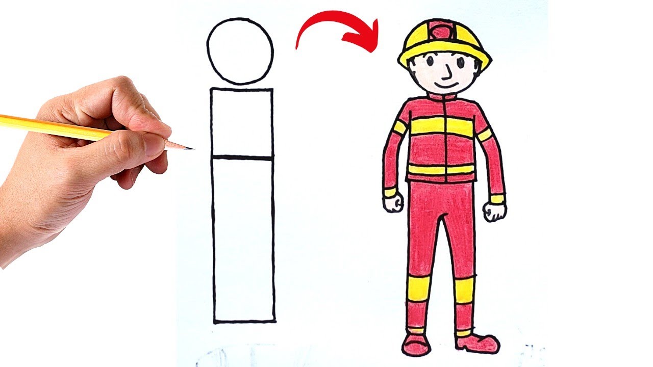 Como desenhar um Bombeiro fácil com técnica de desenhar fácil