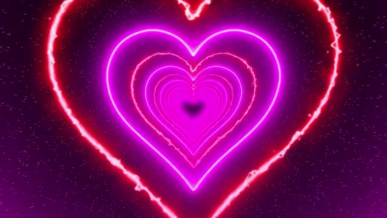 Pink neon heart tunnel loop- abstract background for TV and desktop