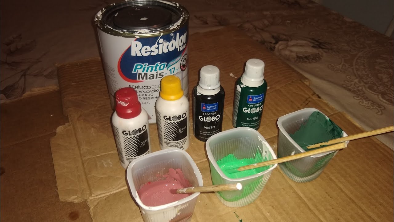 como fazer 3 cores de tinta usando pigmentos e tinta branca (cerâmica, vede limão e verde oliva)