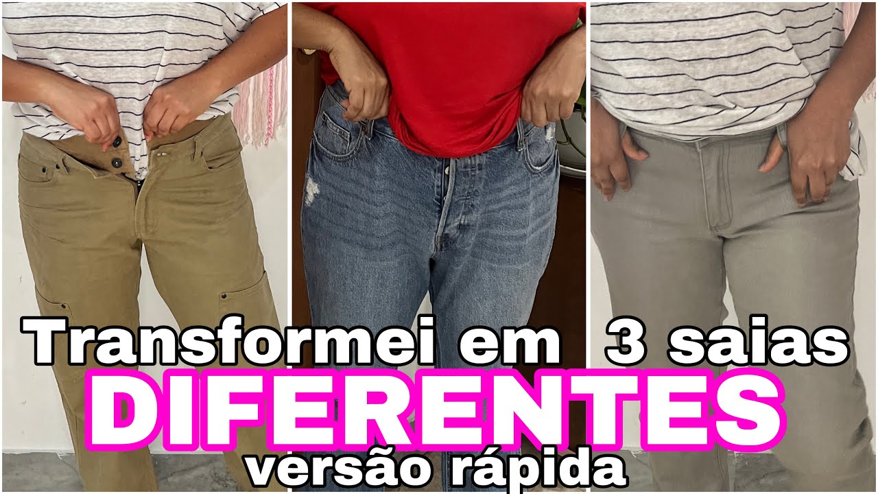 3 novas ideias para fazer saias de calças jeans / transforme calça jeans em saias diferentes