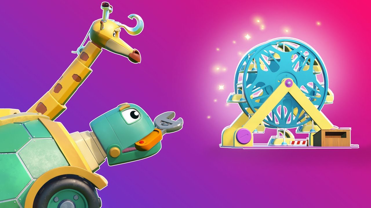 GIRAFFE CRANE and TURTLE fix the Ferries Wheel | AnimaCars - Rescue Team | Trucks Cartoons for Kids