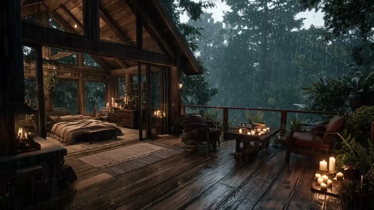 Soothing Mountain Rain 🌧️ Heavy Rain on Deck Outside Bedroom for Sleep