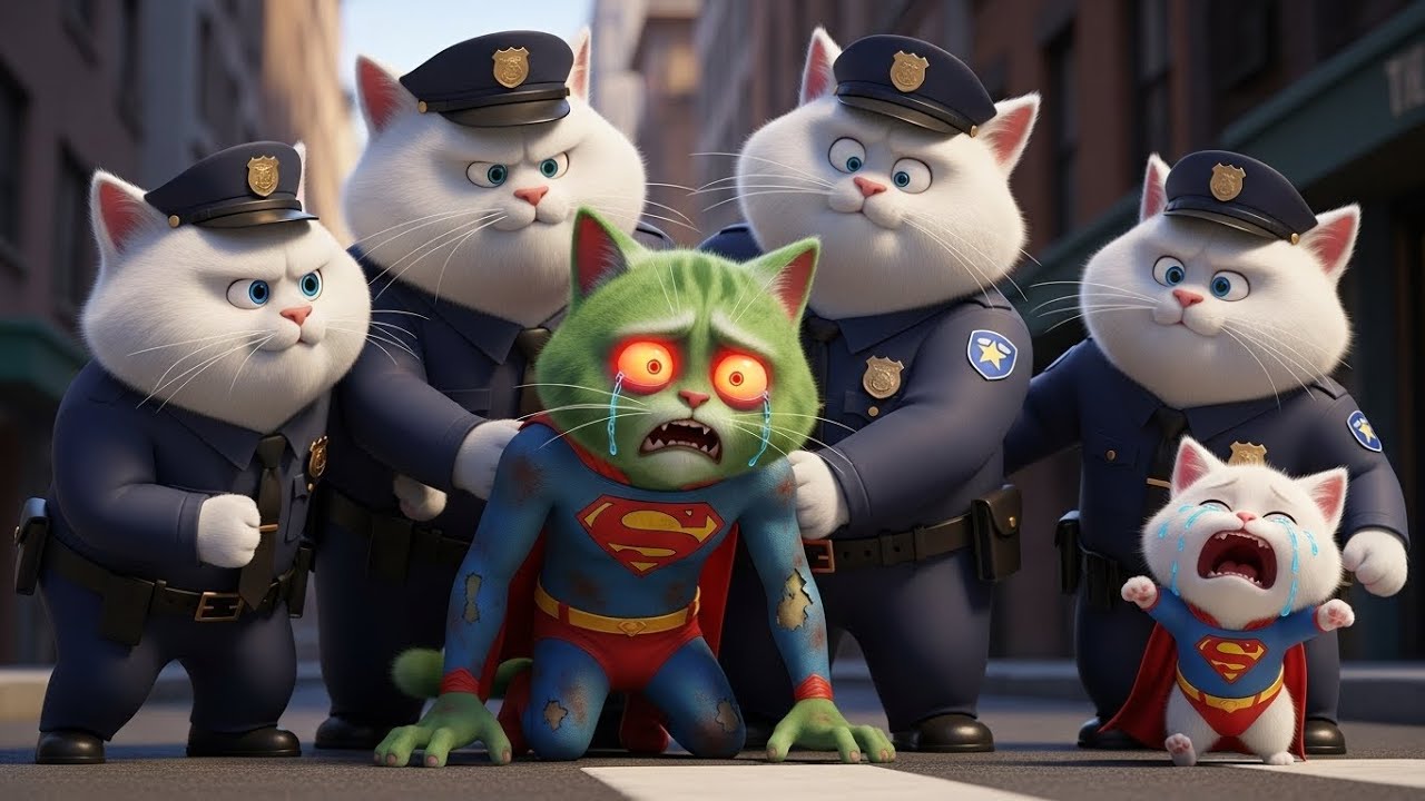 ZOMBIE SUPERMAN INVADES 🧟⚡ Tiny Kitten PANICS as Police RAID the House | AI Cat Story