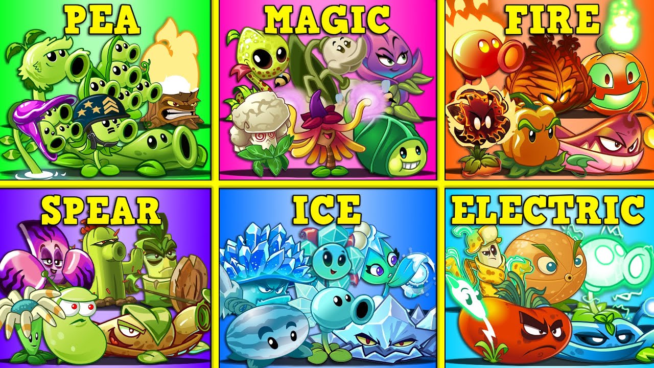 PvZ 2 All Plants 10 Team PEA x FIRE x MAGIC x SPEAR x PULT x ICE Battlez - Who Will Win?