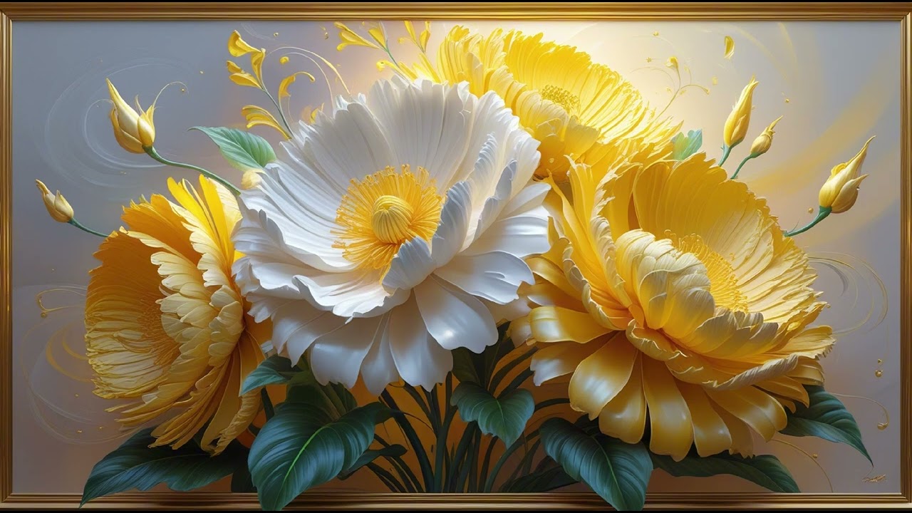 4K Floral Art Screensaver For Your Tv Ray Of Sunshine Gold Framed Wallpaper Background Samsung Tv