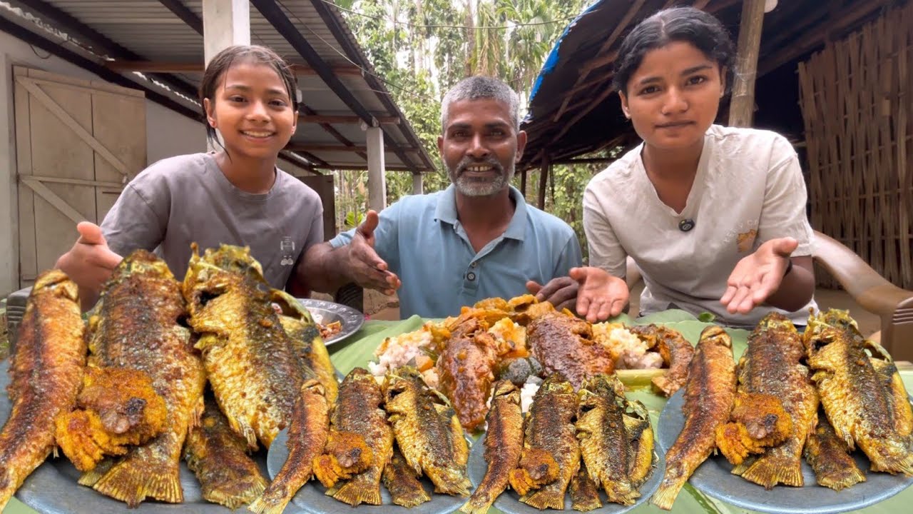 Three Father and Daughter Fish Curry Mukbang Video | Mukbang Vlog Video | Village Life