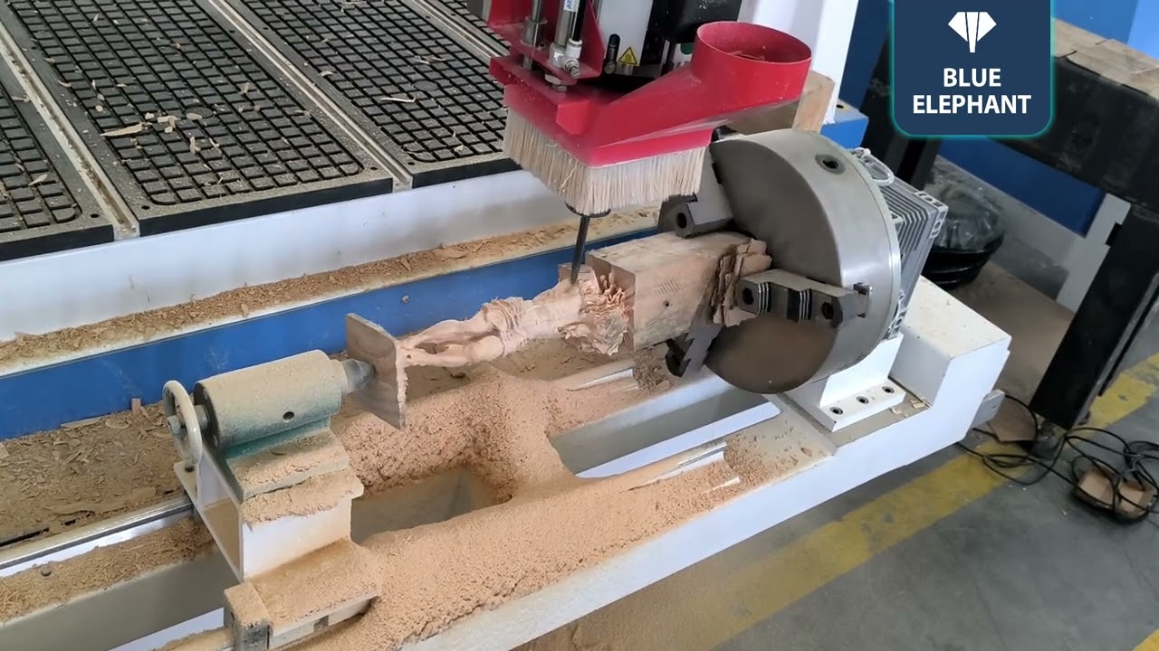 The video of rotary device process the statues.