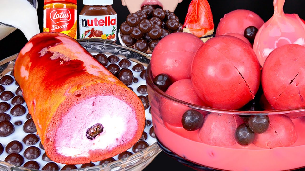 ASMR RED CHOCOLATE BALL MALTESERS ICE CREAM MAGNUM CAKE  NUTELLA DESSERT MUKBANG 먹방 咀嚼音EATING SOUNDS