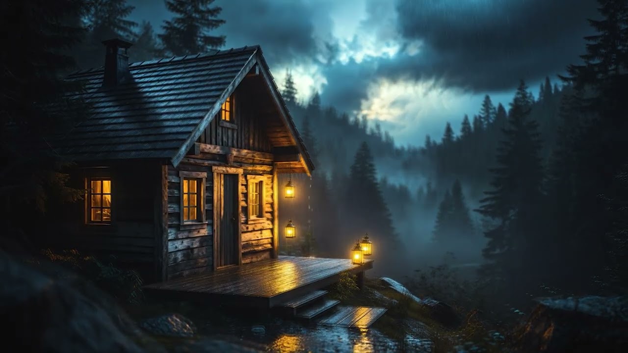 Heavy Mountains Rain Sounds at the Cabin | Immersive Rainstorm | Rain and Thunder Sleep Sounds