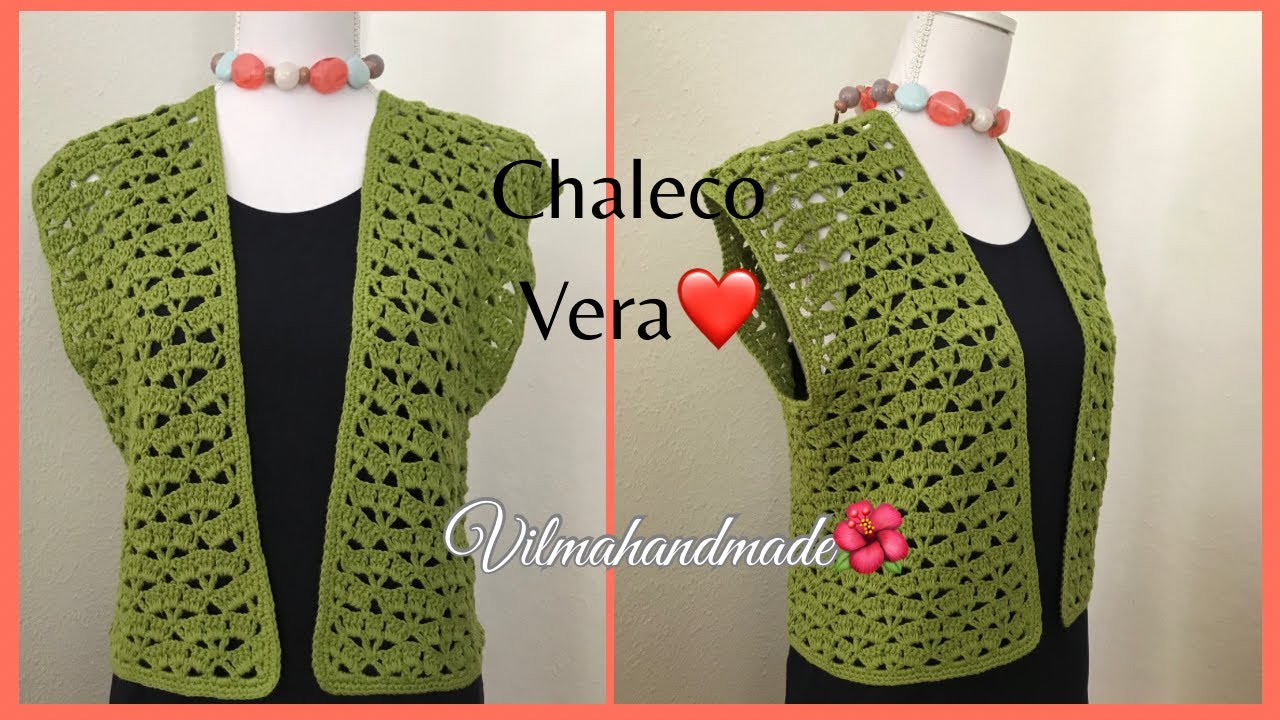 Chaleco a crochet fácil de tejer (talla L) de una sola pieza.