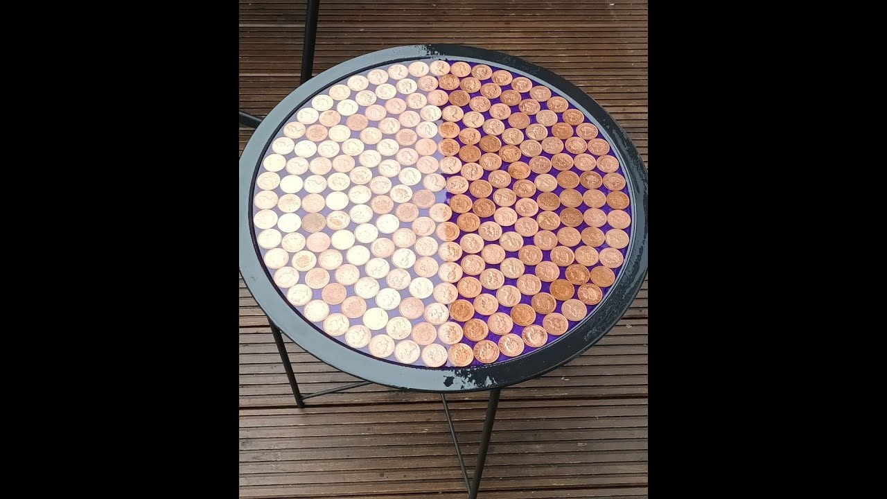 resin and coin table top with a money saving cheat #17