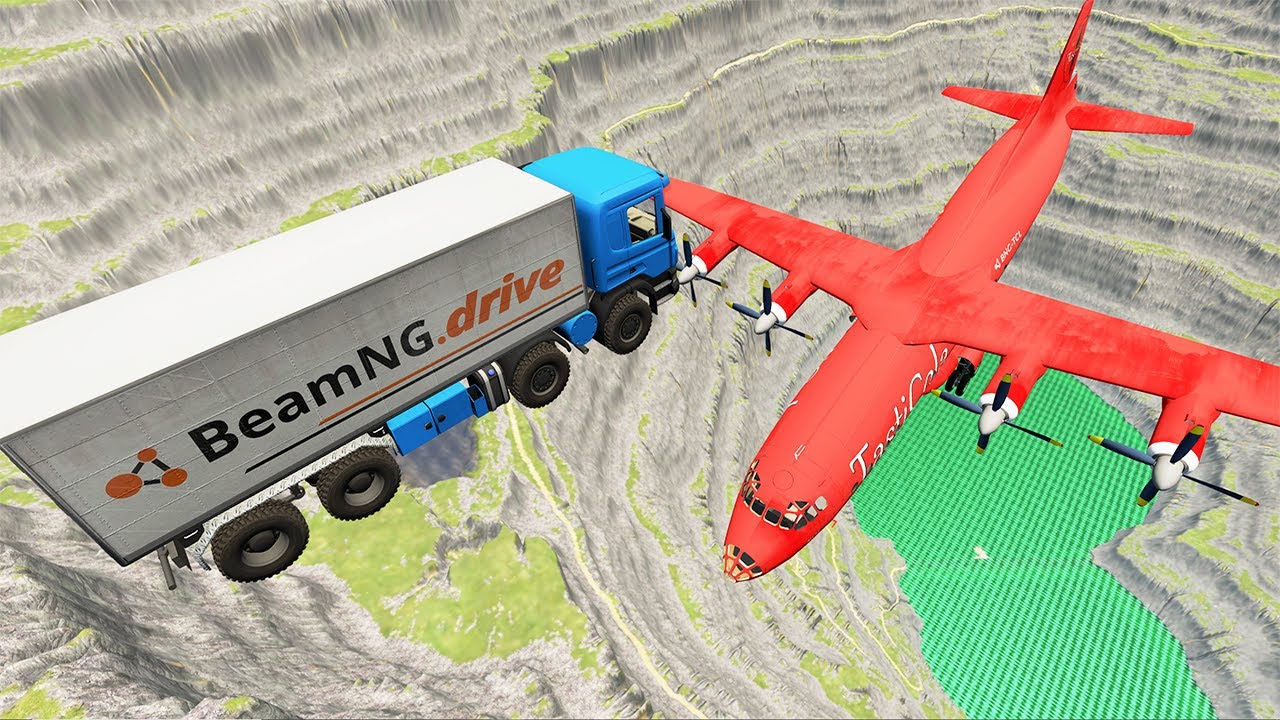 Beamng drive - Throwing Cars At Avro Arrow Airplane | BeamNG-Destruction