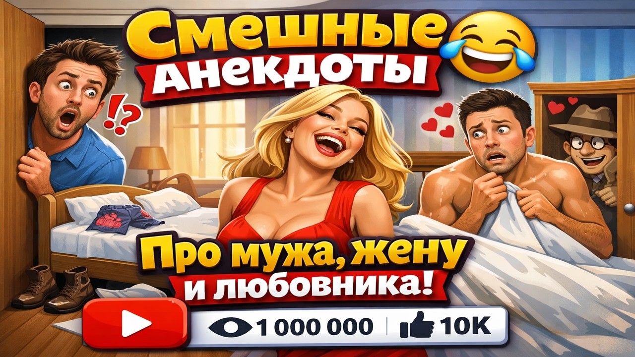 Смешные анекдоты 😂 Про мужа, жену и любовника