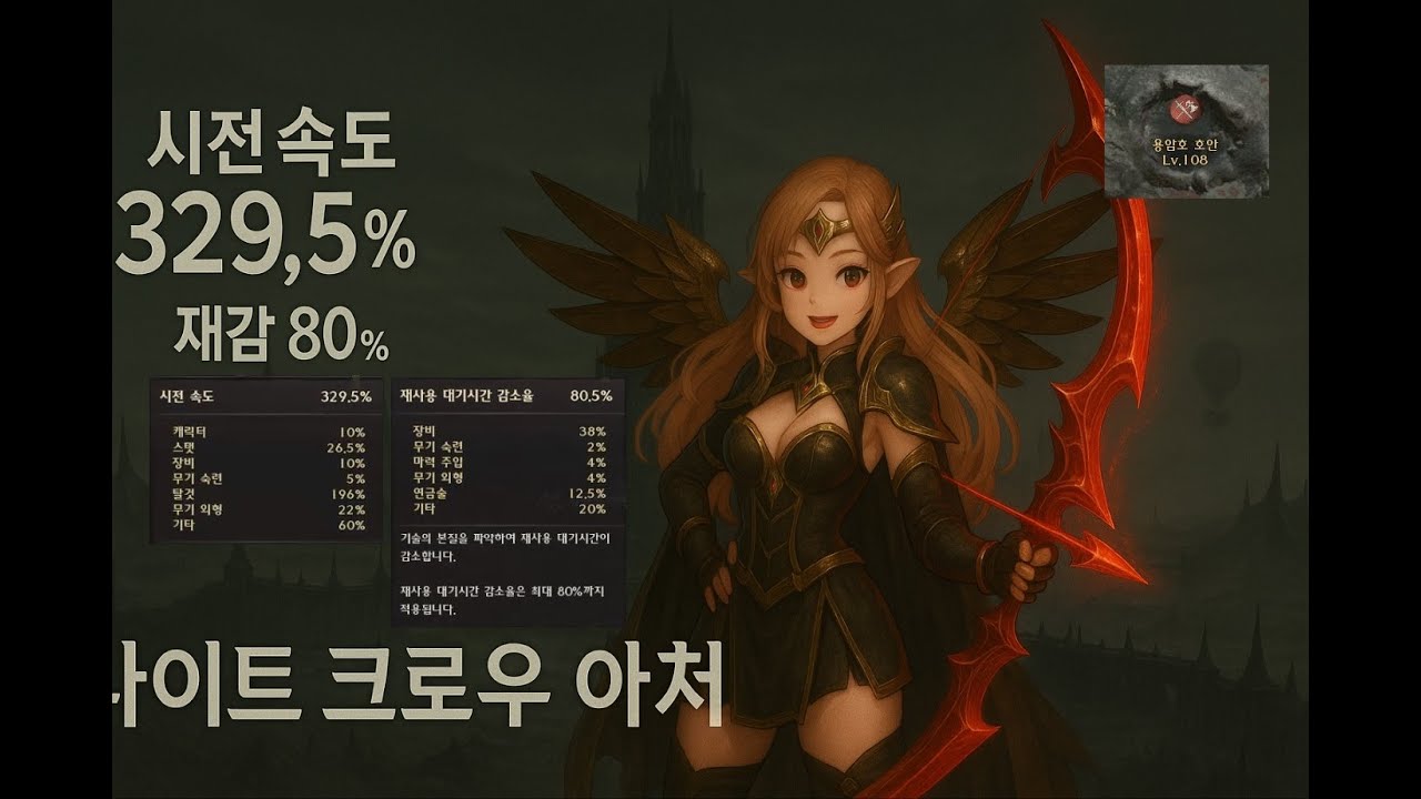 시전속도329.5, 재감80% 108지역 사냥영상(나이트크로우, Auber Volcano Area 108, nightcrows)