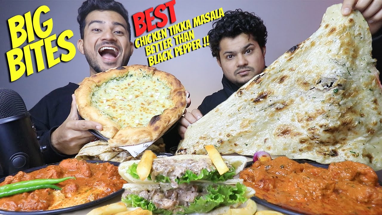 INDIAN BEST CHICKEN TIKKA MASALA, CHICKEN SHAWARMA, CHEESE PIZZA, BUTTER NAAN, RUMALI ROTI MUKBANG