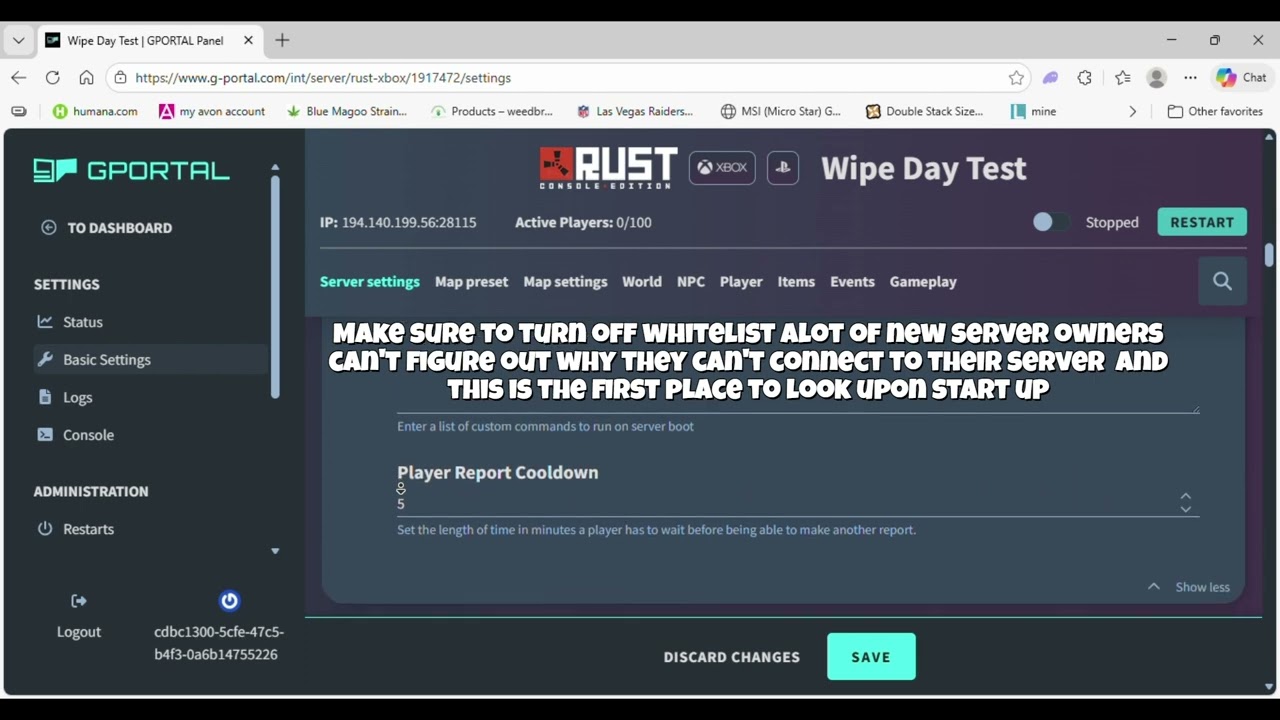 Rust Console Edition Basic server settings