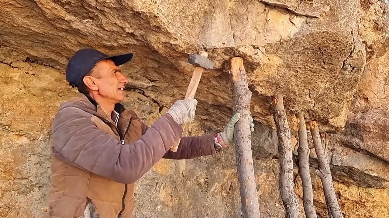 Building a Cozy Rock Shelter with Clay Fireplace in the Mountains | Survival Hideout @eshcaft