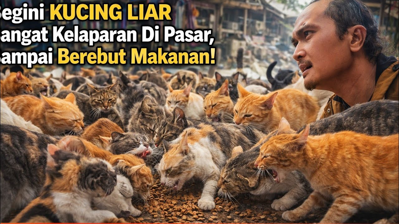 Kucing Liar Kelaparan di Pasar! Sampai Rela Bertengkar Berebut Makanan?