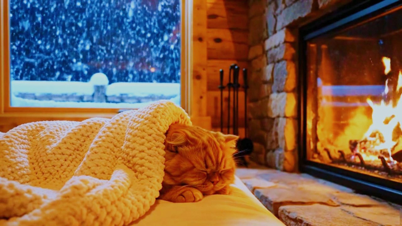 🐱🔥 Press Play and Watch Stress Melt Away with This Orange Cat Fireplace Scene 🔥 Sleep Fast Now