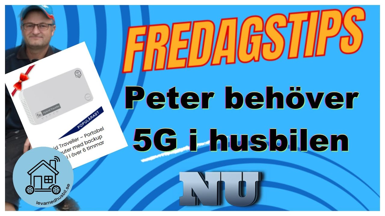 Peter provar en portabel router i husbilen