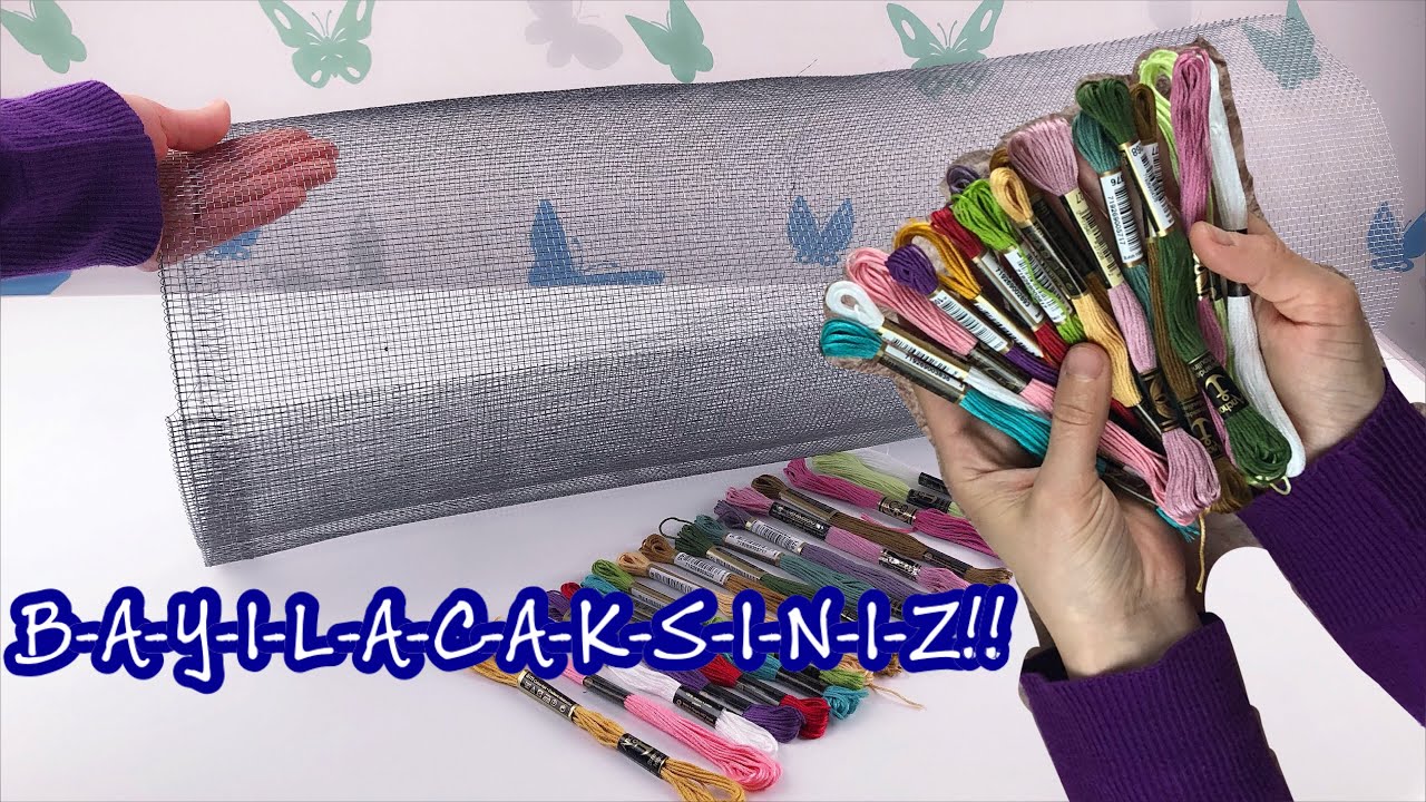 KUM TELİ VE KANEVİÇE İPLERİ İLE AYAKLI AVİZE YAPIMI / MAKING LAMPSHADE WITH WIRE , EMBROIDERY YARN