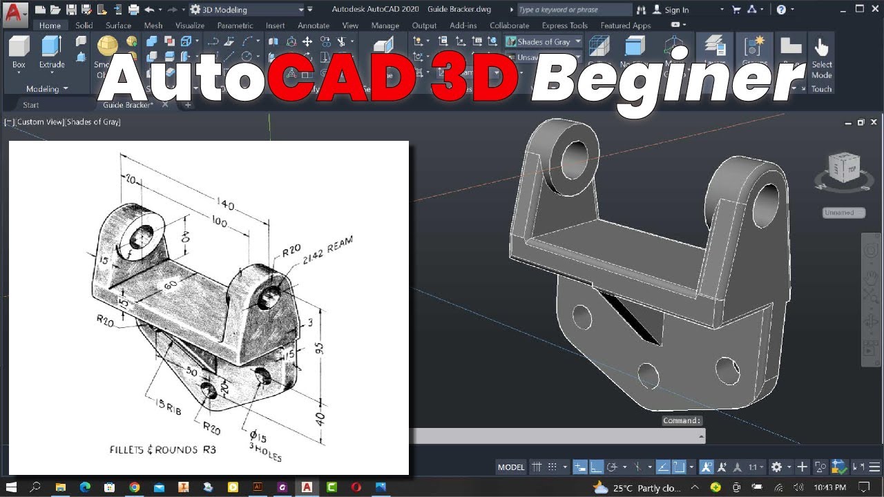 Autocad 3D Tutorial | How to  How to Model a 3D Guide Bracket on AutoCAD in Less Time.