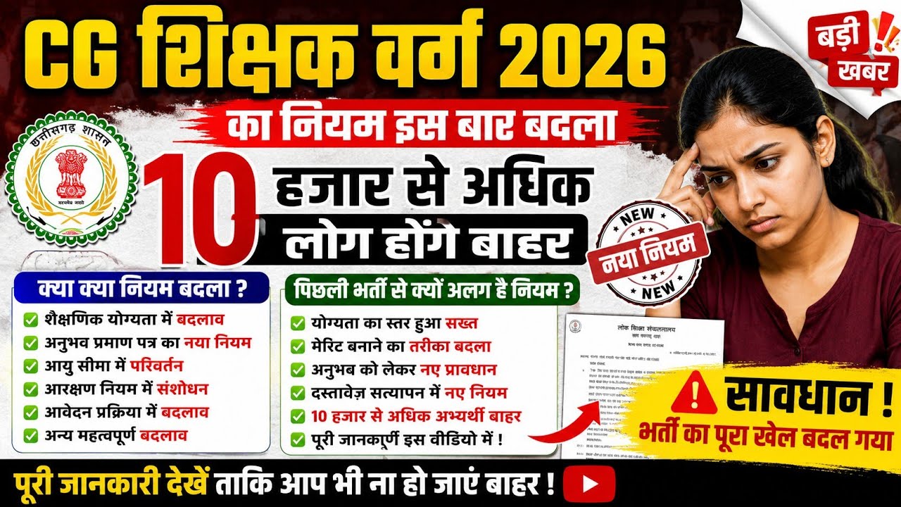 छत्तीसगढ़ शिक्षक भर्ती 2026 नियमों में बदलाव से 10 हजार से अधिक अभ्यर्थी होंगे बाहर/cg shikshak bhar