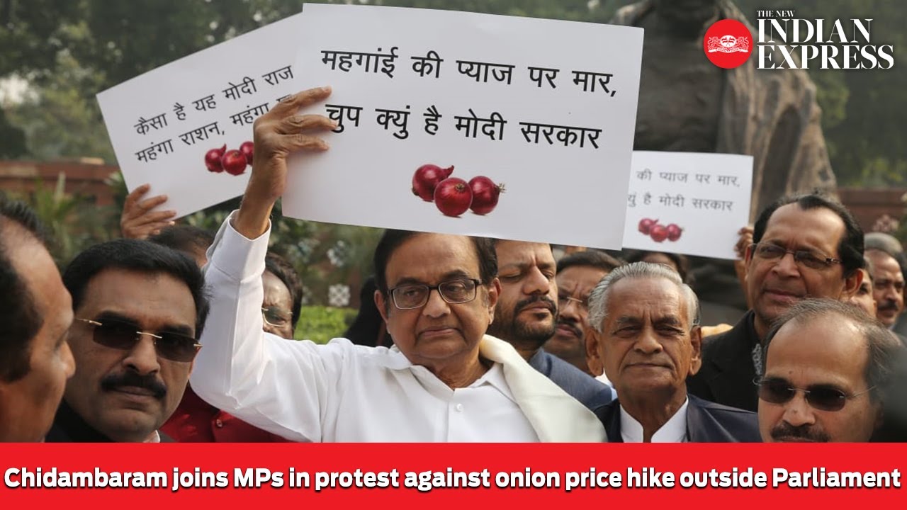 Chidambaram joins MPs in protest against onion price hike outside Parliament