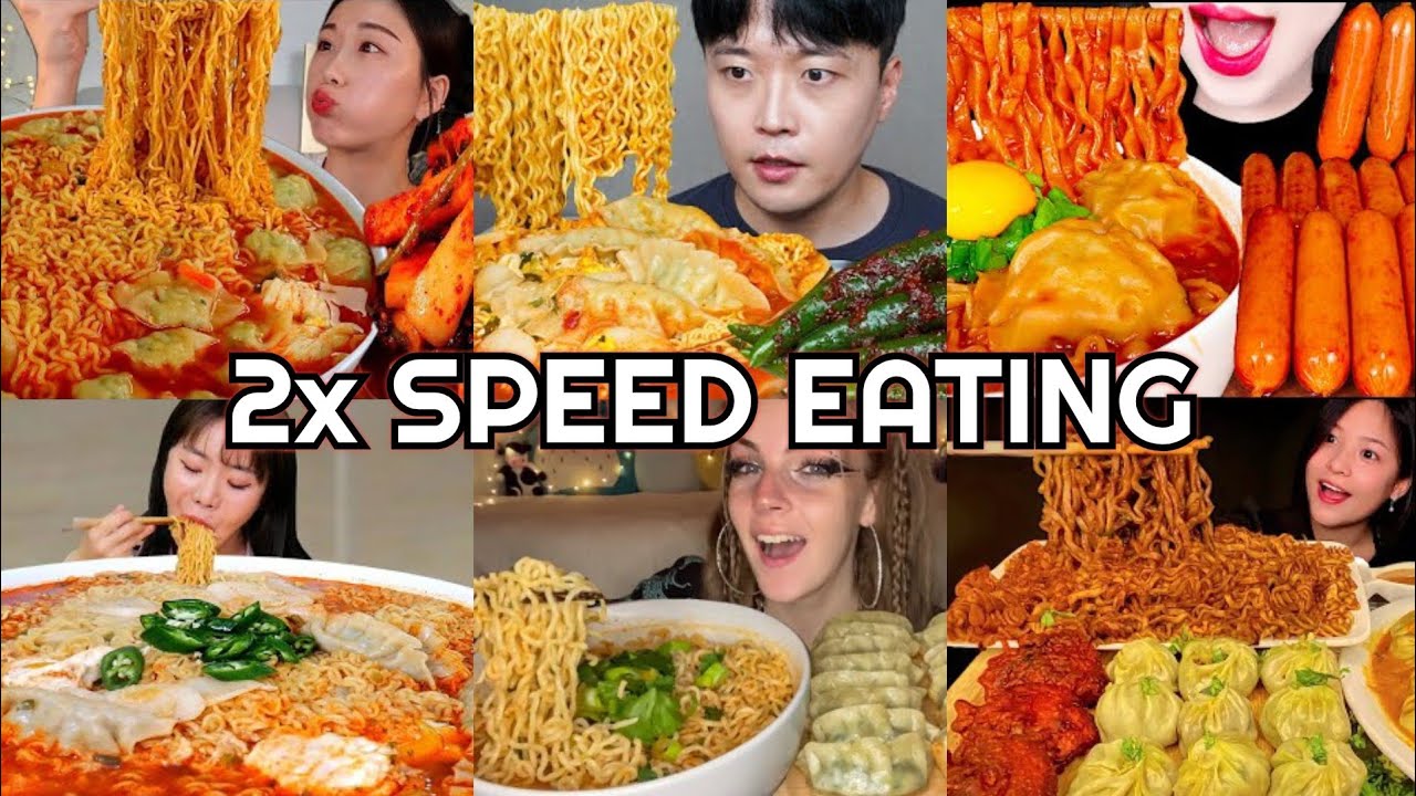 Dumplings Ramyun Spicy Noodle Soup Mukbang | ASMR 2x Speed Eating Show 