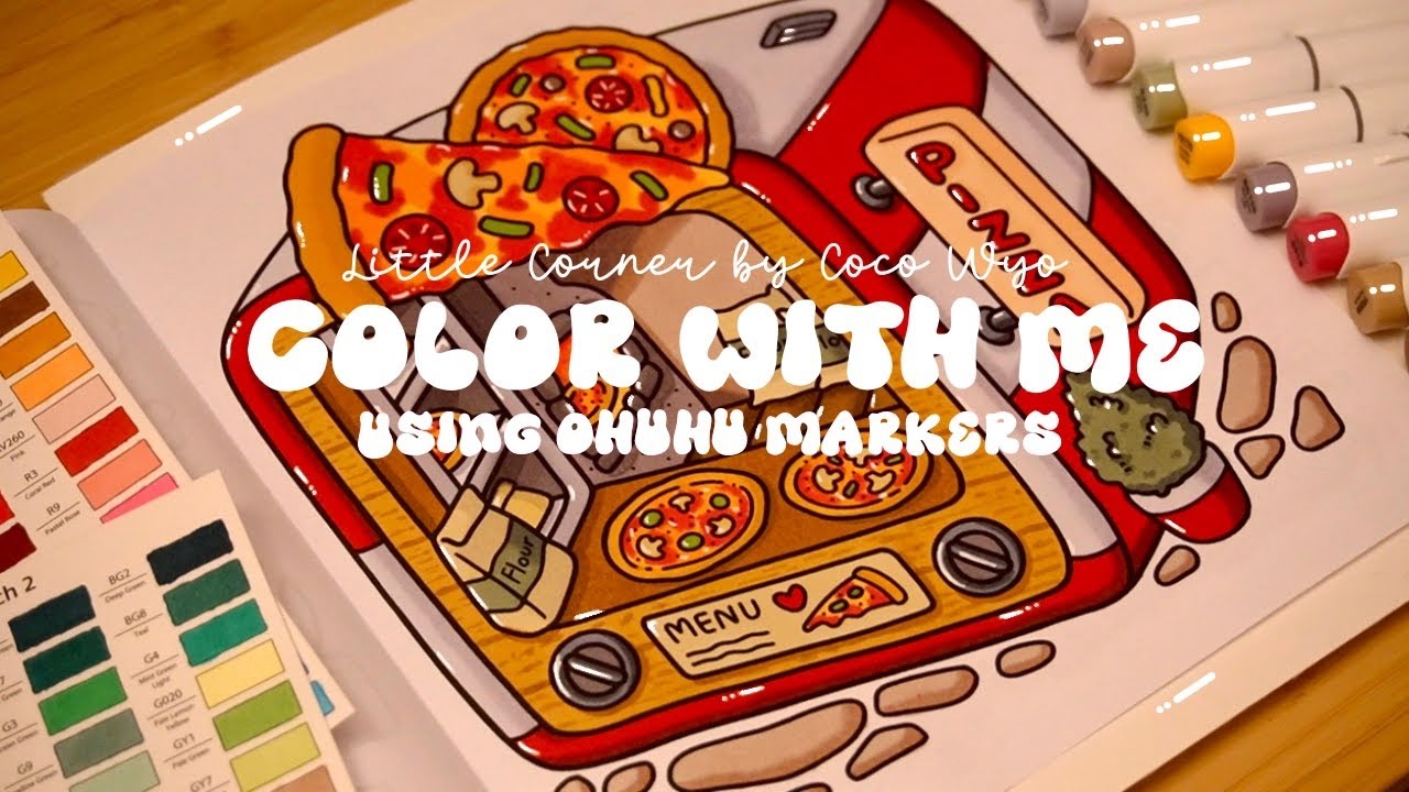 Color with me (ASMR) 🍕✨ 'Little Corner' by Coco Wyo using Ohuhu markers 🌱✏️ #adultcoloring #asmr