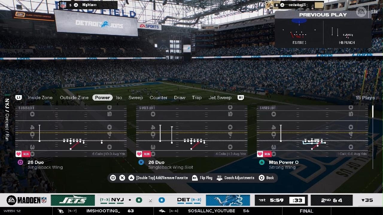 JETS vs lions