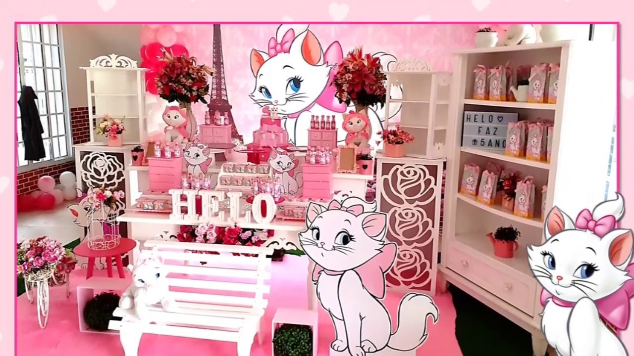 Decoração com o Tema Gatinha Marie - 5 Aninhos da Heloisa