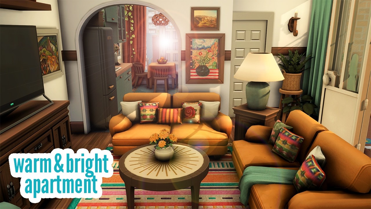 warm & bright apartment \\ The Sims 4 CC speed build