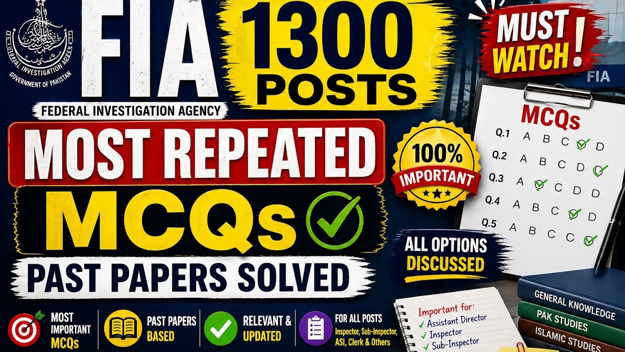 FIA Jobs 2026 | Top Important MCQs from Past Papers Lecture 1 #fia #ppsc #fpsc #mcqs 