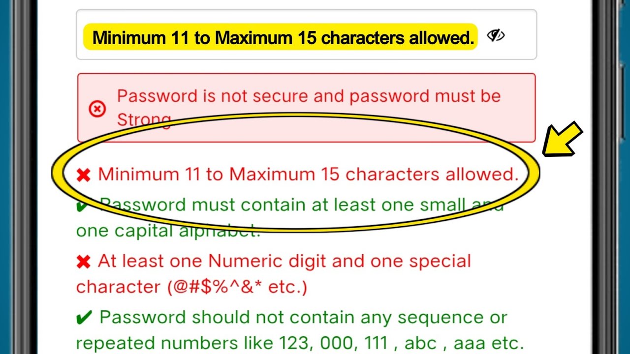 Minimum 11 to Maximum 15 characters allowed | Password set problem