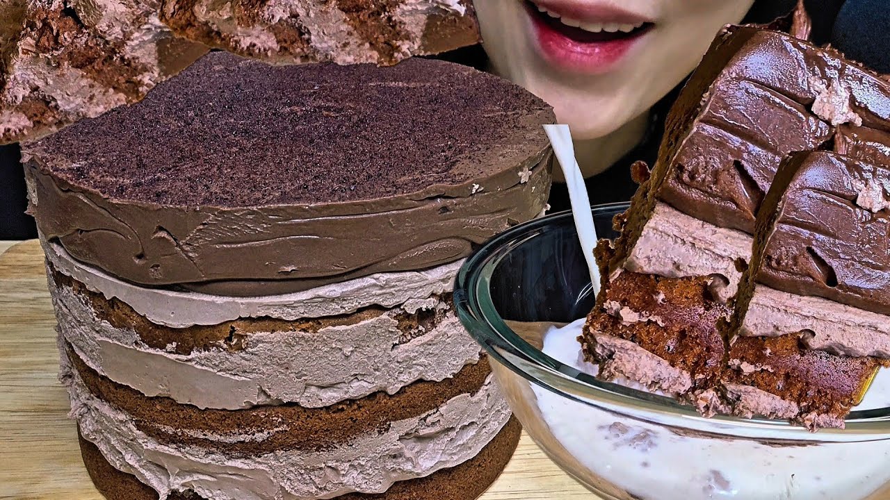 ASMR CAKE MUKBANG)직접만든 가나슈 초코 케이크 먹방🍫✨️✨️