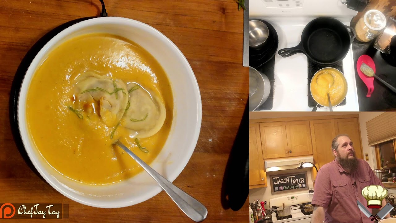 Butternut Squash Soup w/ Egg & Sweet Pepper Ravioli | !Dinner | #1191