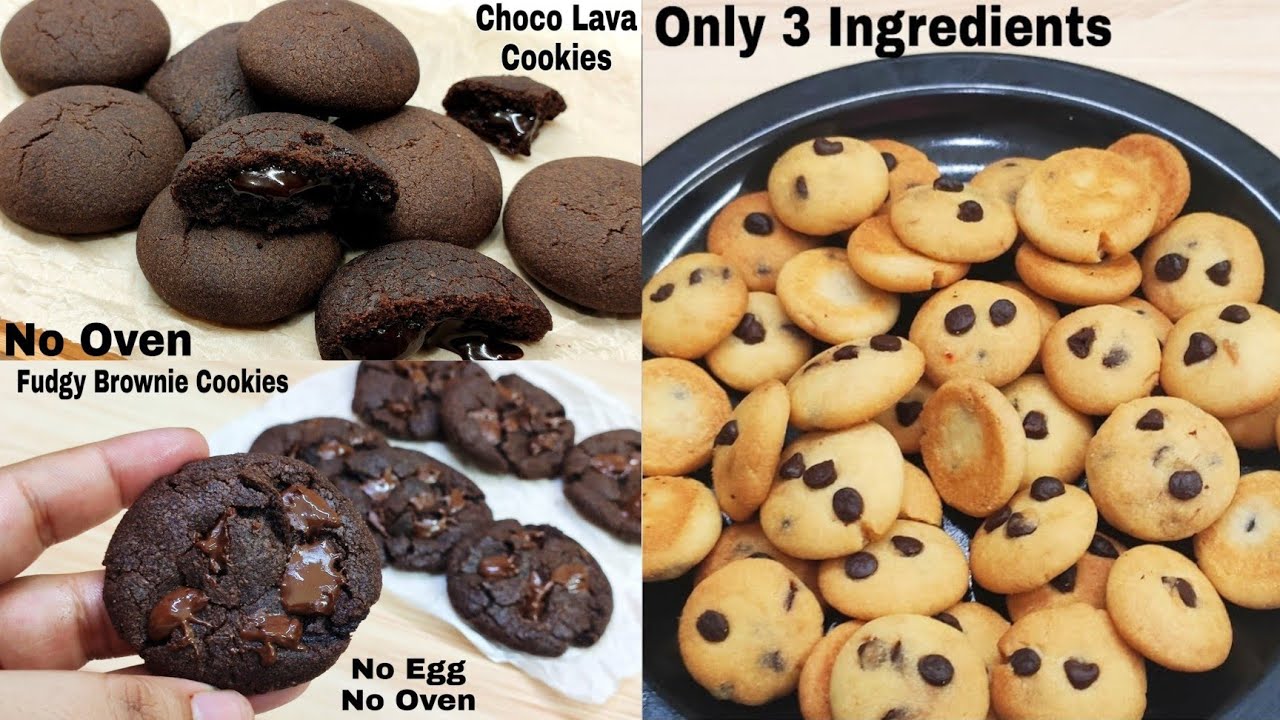 3 Types Of Cookies Without Oven,Egg Choco Chip,Choco Lava& Fudghy Brownie Cookies|3तरह के कूकीज बनाए