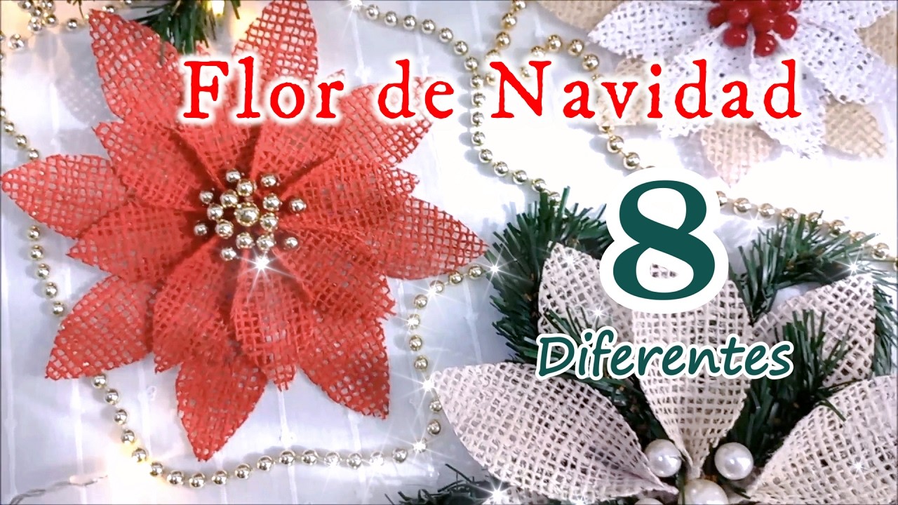 Como hacer Flores de Navidad con Tela de yute: 8 diseños diferentes🌺 Ideas de Manualidades Navideñas