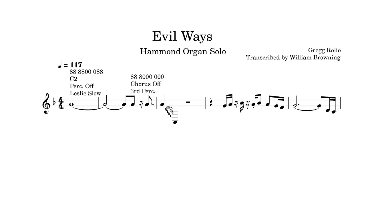 Santana - Evil Ways (Organ Solo Transcription)