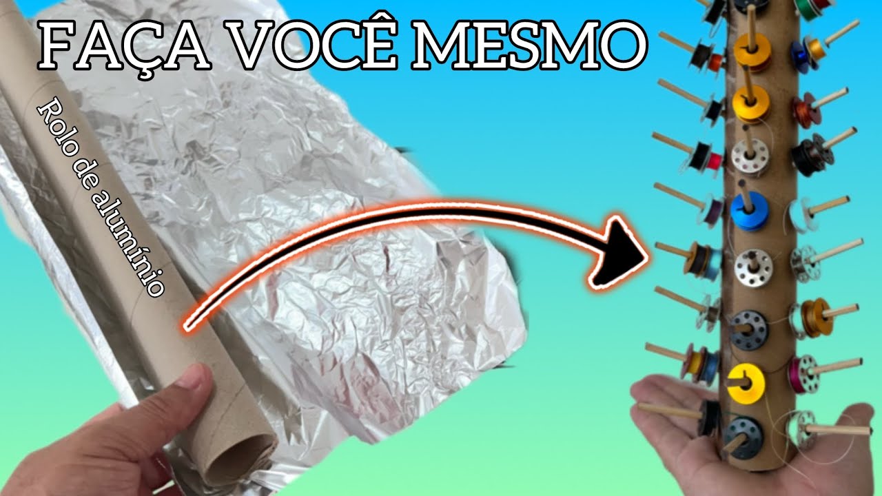 INCRÍVEL SUPORTE DE BOBINA DE LINHA DE COSTURA FEITO COM ROLO DE PAPEL