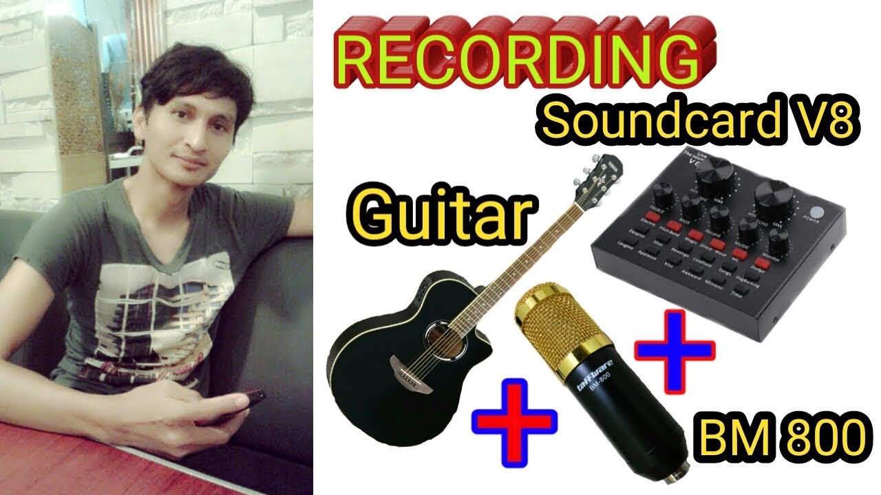 Cara recording menggunakan soundcard V8, Gitar, Mic condenser BM 800. Boomerang (suara manroe cover)