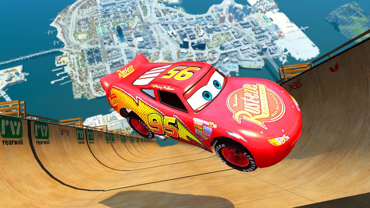 GTA 4 Lightning McQueen Mega Ramp Crash Testing ep.1