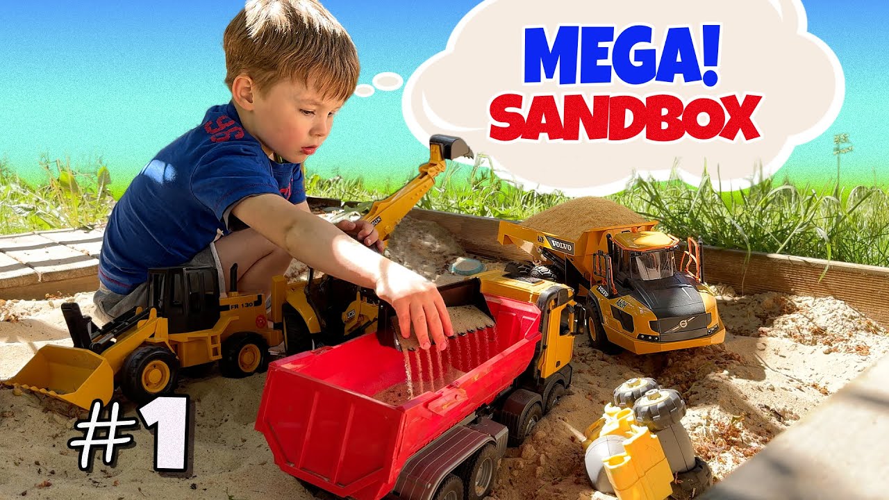 Uczymy się, jak zbudować wielką piaskownicę zabawkowymi koparkami ! 🚜