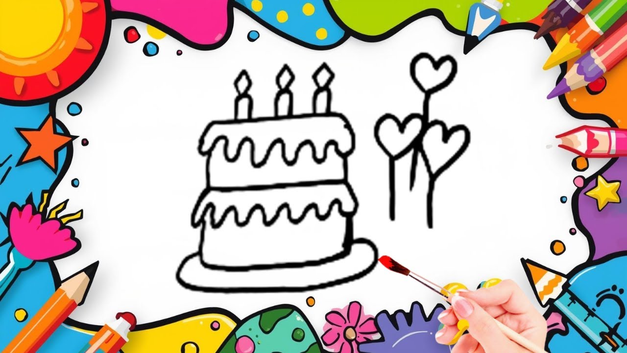 How To Draw cute Birthday Cake Drawing, Painting & Coloring For Kids and Toddlers_🌈🎨 🐋
